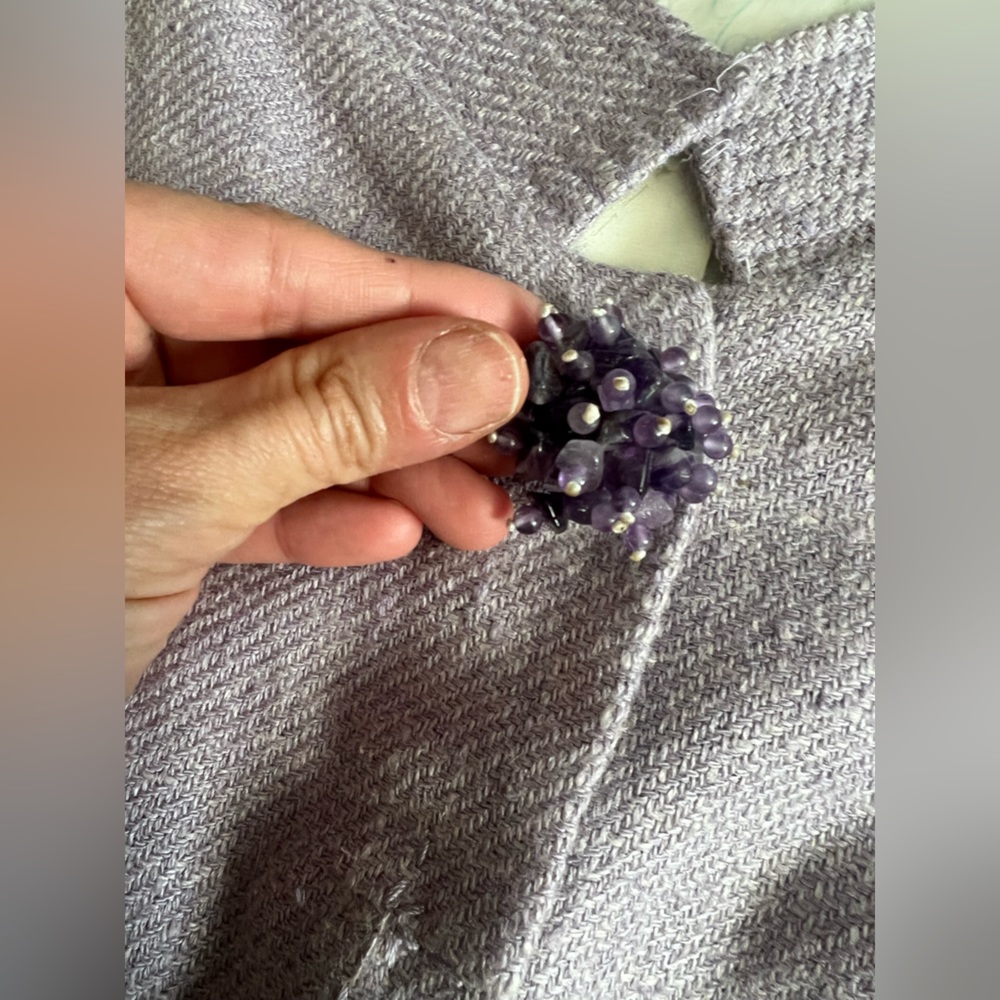 Carolina Herrera coat dress Sz 34 Xs Lavender With Crystals Vtg Raw Silk - Picture 6 of 12